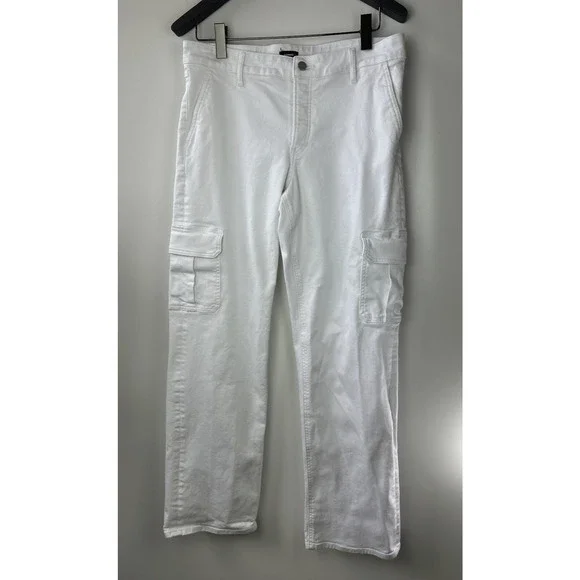 Express Relaxed Straight Low Rise Cargo Jeans White Denim Button Fly 12L 12 Long - Picture 2 of 11